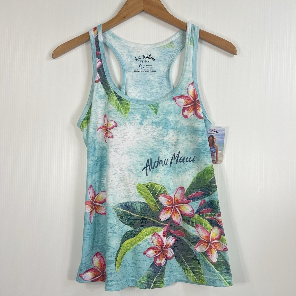Kai Wahine Designs Plumeria Women's Burnout Racerback Tank Top Size Small S NEW